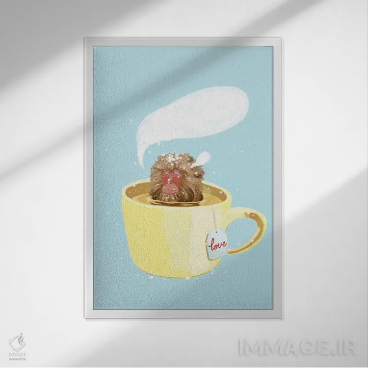 تابلو میمون در حال مدیتیشن اثر بگ نوز ورک (استودیو) - نمای قابدار سفید