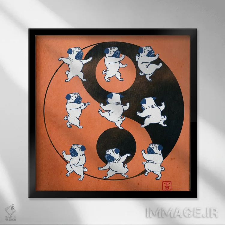 تابلو پاگ در حال تای چی اثر بگ نوز ورک (استودیو) - نمای قابدار مشکی