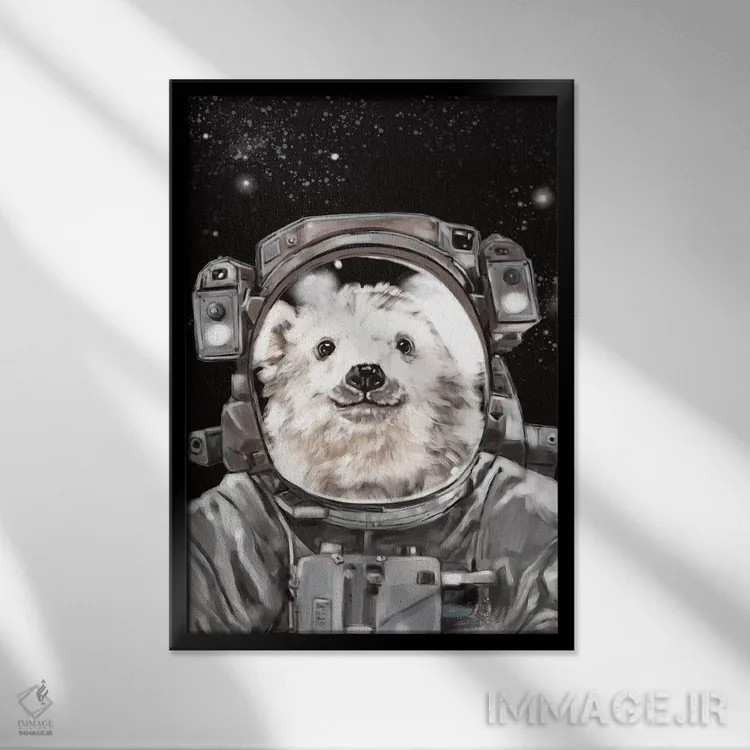 تابلو سلفی خرس قطبی فضانورد اثر بگ نوز ورک (استودیو) - نمای قابدار مشکی