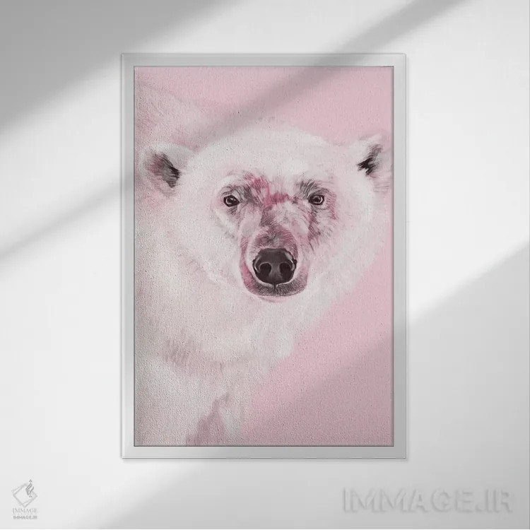 تابلو خرس قطبی در رنگ صورتی اثر بگ نوز ورک (استودیو) - نمای قابدار سفید