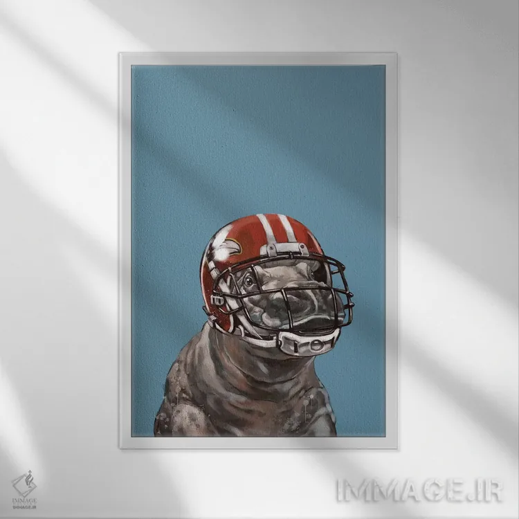 تابلو اسبی آبی راگبیباز اثر بگ نوز ورک (استودیو) - نمای قابدار سفید