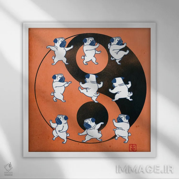 تابلو پاگ در حال تای چی اثر بگ نوز ورک (استودیو) - نمای قابدار سفید