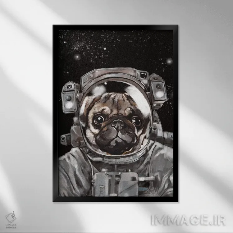 تابلو سلفی پاگ فضانورد اثر بگ نوز ورک (استودیو) - نمای قابدار مشکی
