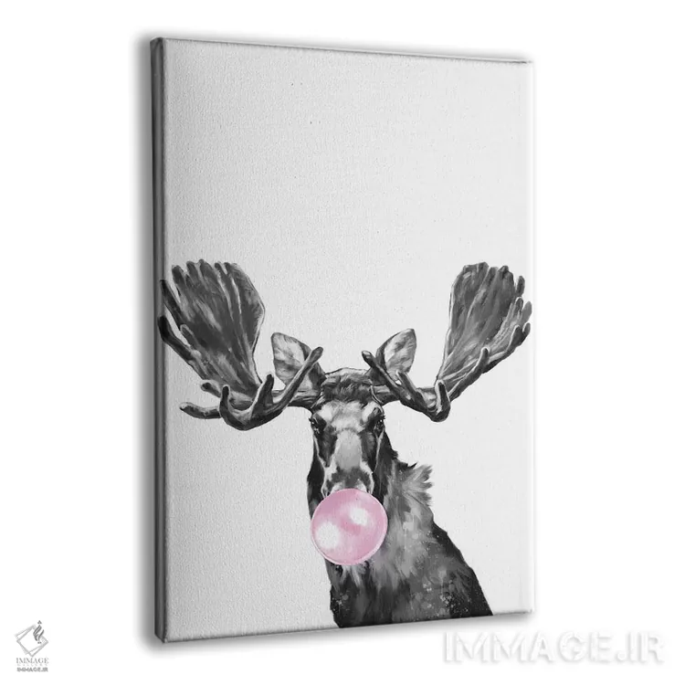 تابلو گوزن شمالی با آدامس بادکنکی (سیاه و سفید) اثر بگ نوز ورک (استودیو) - نمای پرسپکتیو محصول