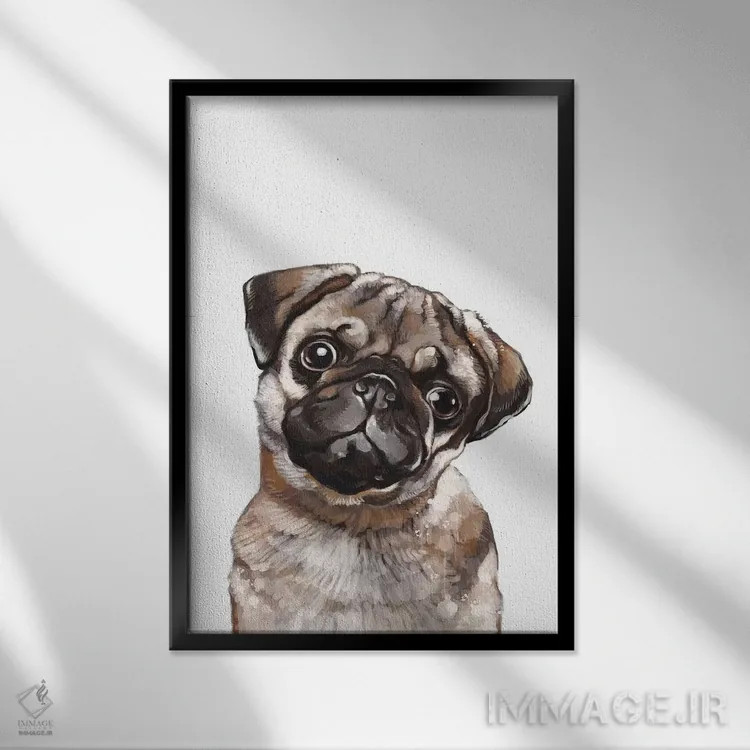 تابلو پاگ غمگین اثر بگ نوز ورک (استودیو) - نمای قابدار مشکی