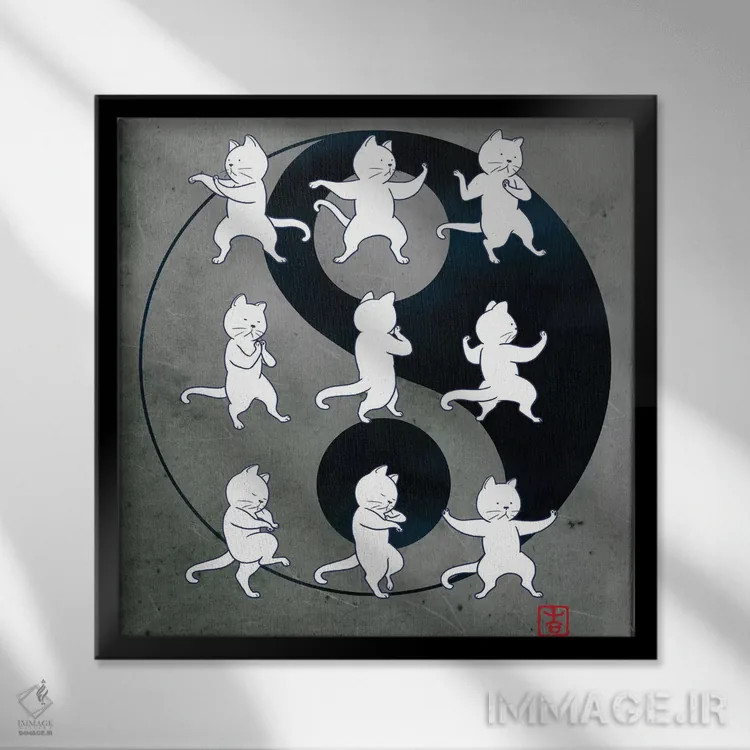 تابلو گربه در حال تای چی اثر بگ نوز ورک (استودیو) - نمای قابدار مشکی