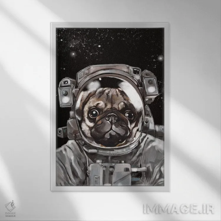 تابلو سلفی پاگ فضانورد اثر بگ نوز ورک (استودیو) - نمای قابدار سفید