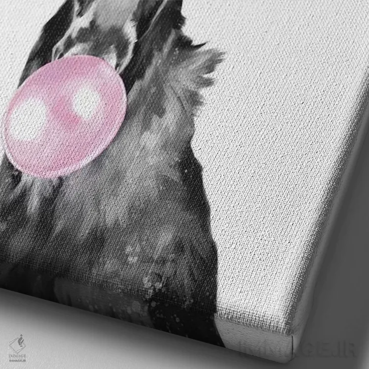 تابلو گوزن شمالی با آدامس بادکنکی (سیاه و سفید) اثر بگ نوز ورک (استودیو) - نمای نزدیک بافت بوم