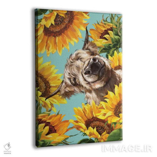 تابلو گاو کوهستانی با گل آفتابگردان اثر بگ نوز ورک (استودیو) - نمای پرسپکتیو محصول