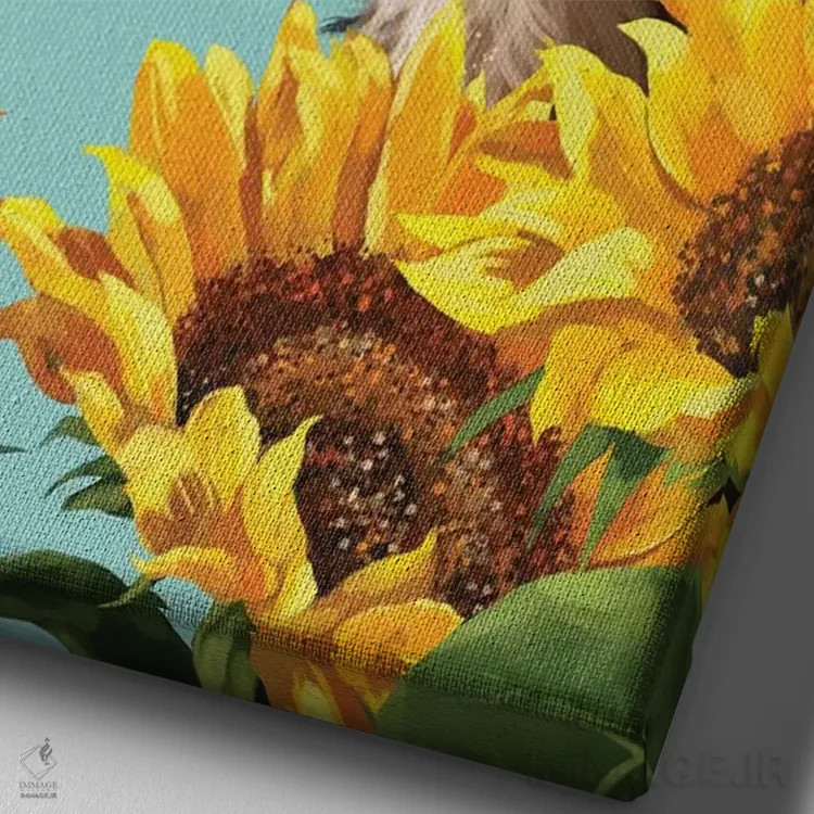 تابلو گاو کوهستانی با گل آفتابگردان اثر بگ نوز ورک (استودیو) - نمای نزدیک بافت بوم