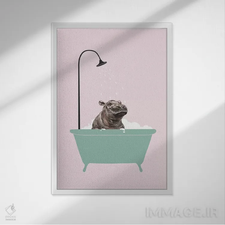تابلو اسب آبی در وان حمام اثر بگ نوز ورک (استودیو) - نمای قابدار سفید