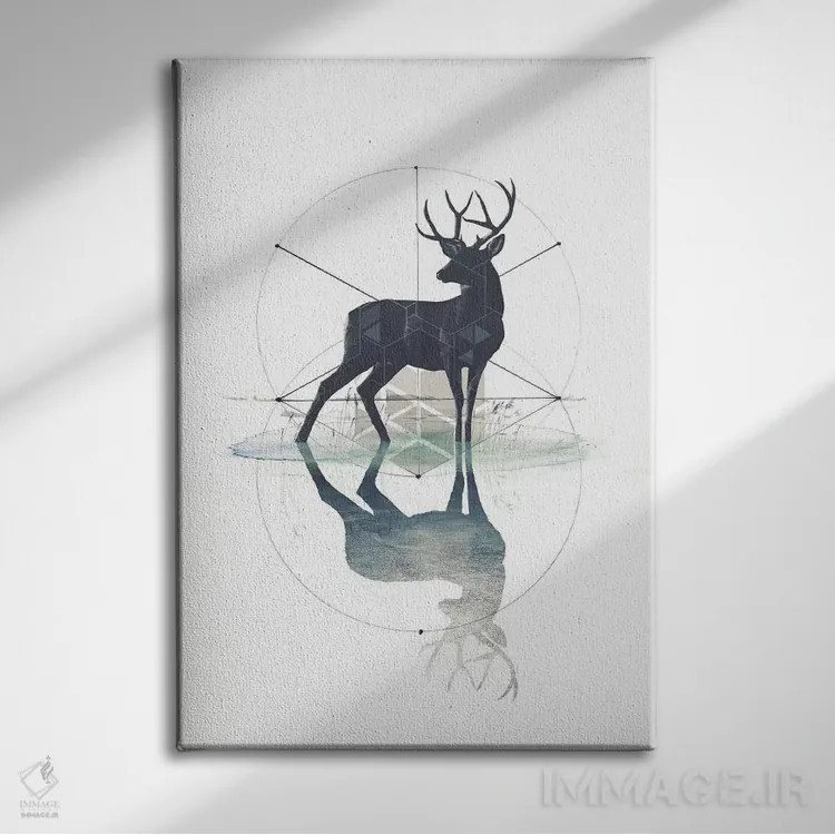 تابلو گوزن هندسی اثر ۳۳ استخوان شکسته - نمای روبهرو روی دیوار