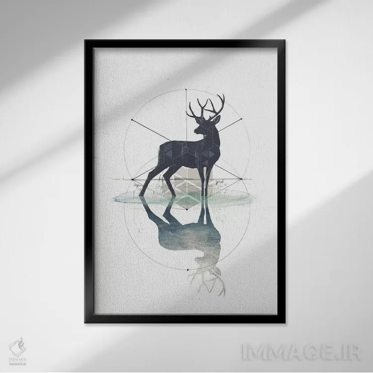 تابلو گوزن هندسی اثر ۳۳ استخوان شکسته - نمای قابدار مشکی