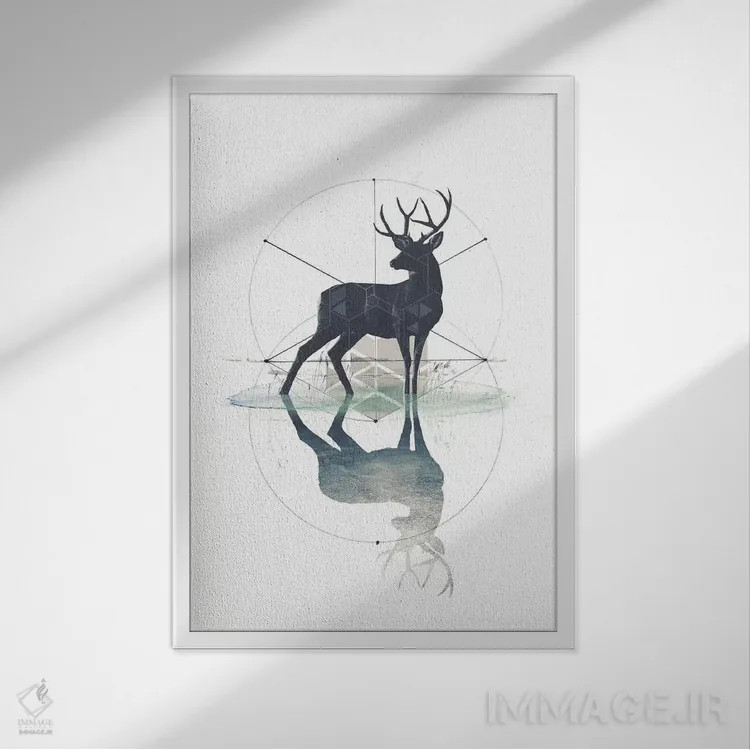 تابلو گوزن هندسی اثر ۳۳ استخوان شکسته - نمای قابدار سفید