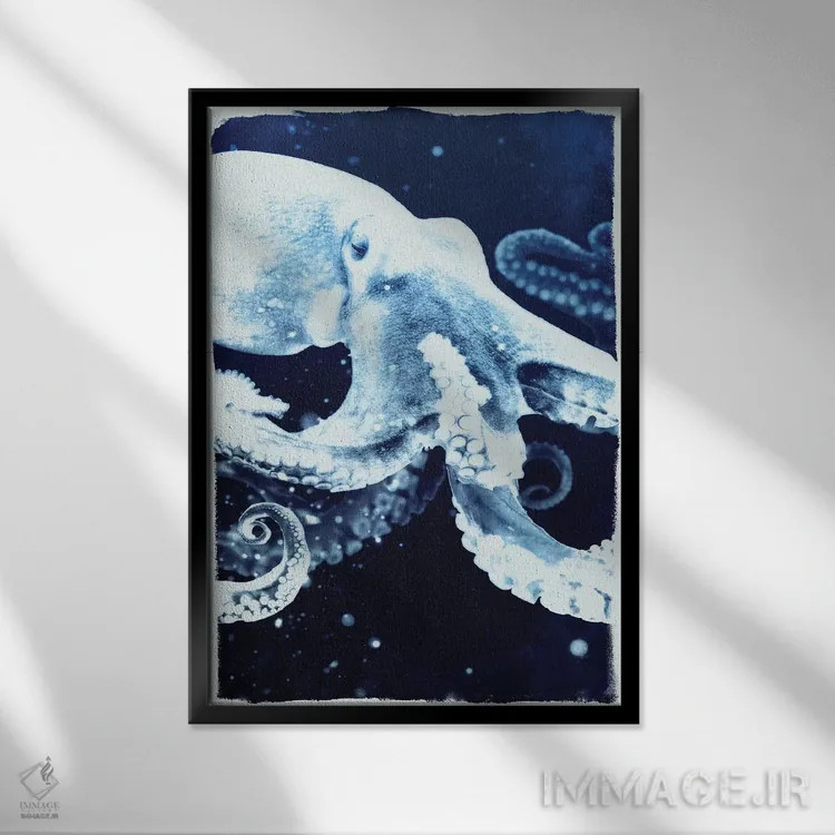 تابلو اختاپوس نیلی اثر ۳۳ استخوان شکسته - نمای قابدار مشکی