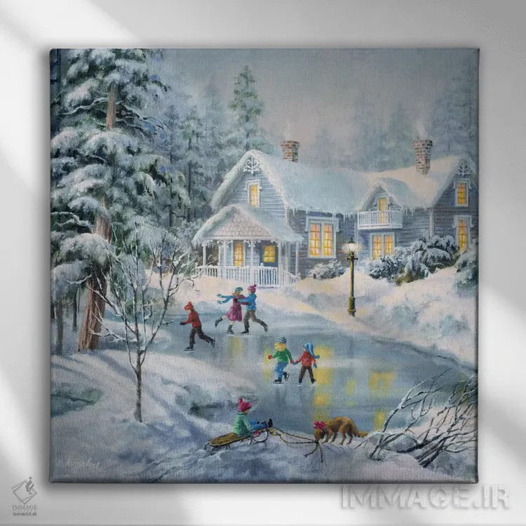 تابلو یک شب زیبای زمستانی اثر نیکی بومه - نمای روبهرو روی دیوار