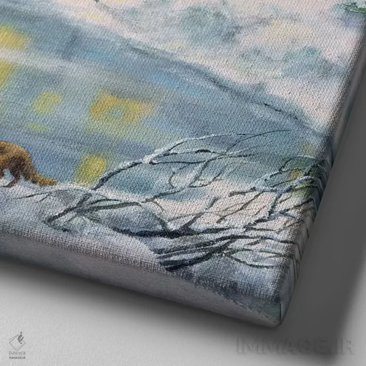 تابلو یک شب زیبای زمستانی اثر نیکی بومه - نمای نزدیک بافت بوم