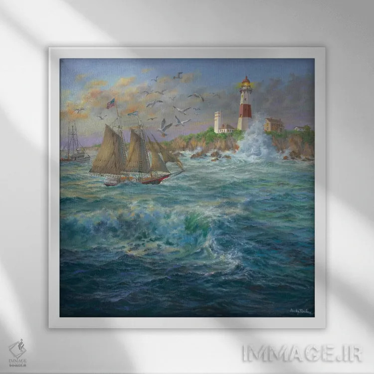 تابلو همسفران کشتی اثر نیکی بومه - نمای قابدار سفید