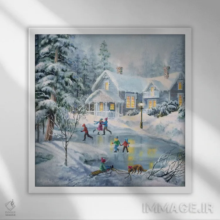 تابلو یک شب زیبای زمستانی اثر نیکی بومه - نمای قابدار سفید