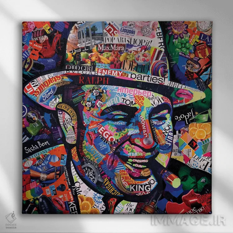 تابلو لبخند و یک اسلحه اثر ساشا بوم - نمای روبهرو روی دیوار