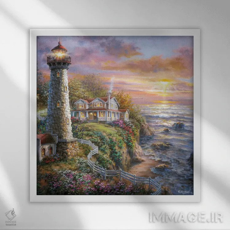 تابلو پناهگاه فانوس دریایی یک اثر نیکی بومه - نمای قابدار سفید