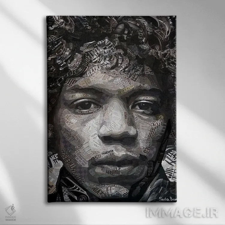 تابلو جیمی هندریکس (موسیقیدان) اثر ساشا بوم - نمای روبهرو روی دیوار
