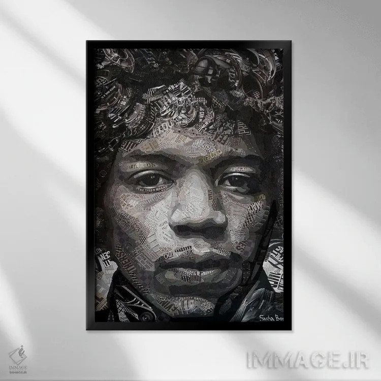 تابلو جیمی هندریکس (موسیقیدان) اثر ساشا بوم - نمای قابدار مشکی