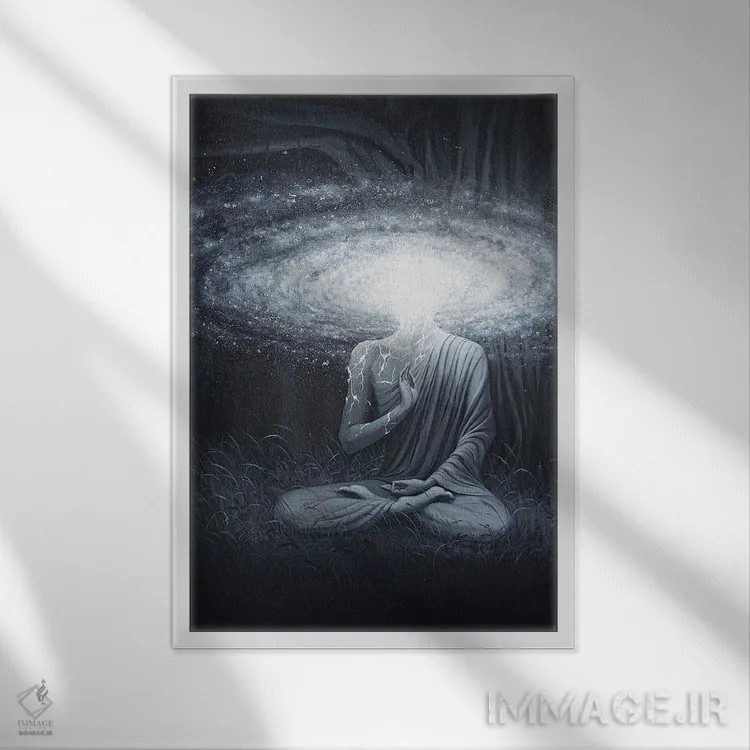 تابلو در آغوش گرفتن لحظهٔ اکنون اثر آدریان بوردَا - نمای قابدار سفید