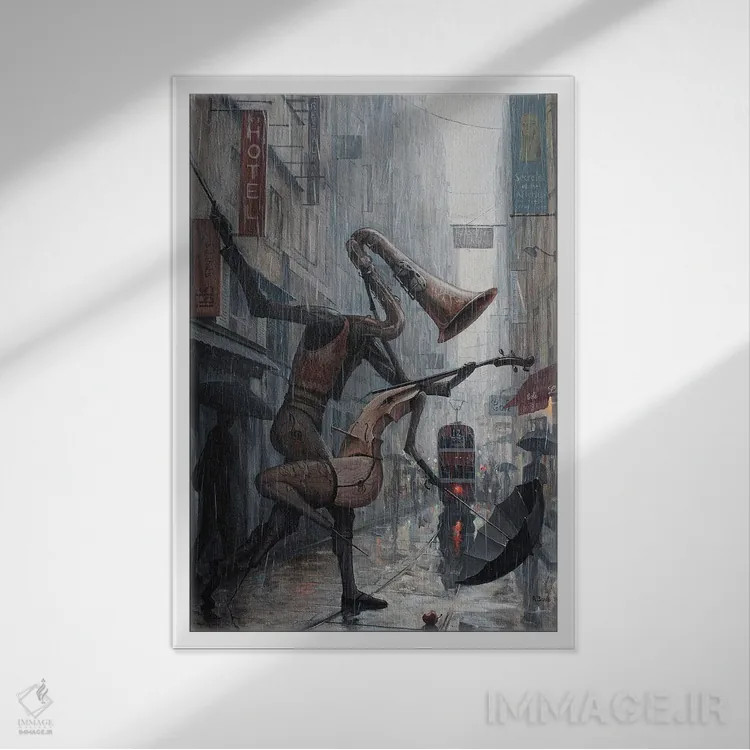 تابلو زندگی رقصی در باران است اثر آدریان بوردَا - نمای قابدار سفید