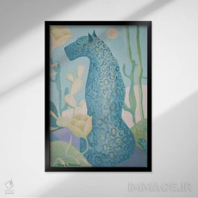 تابلو پلنگ آبی در ساوانا اثر داریا بوریسووا - نمای قابدار مشکی