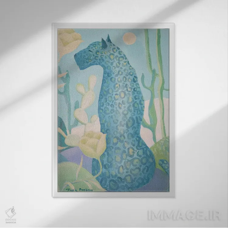 تابلو پلنگ آبی در ساوانا اثر داریا بوریسووا - نمای قابدار سفید