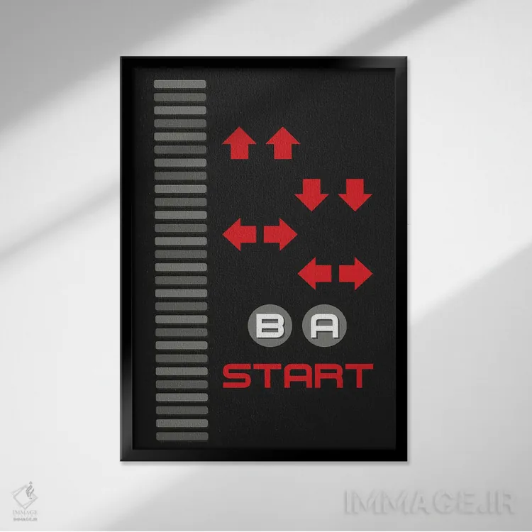 تابلو کد تقلب بازی قدیمی (رترو) اثر پرینتهای بنتون پارک (استودیو/گالری هنری) - نمای قابدار مشکی