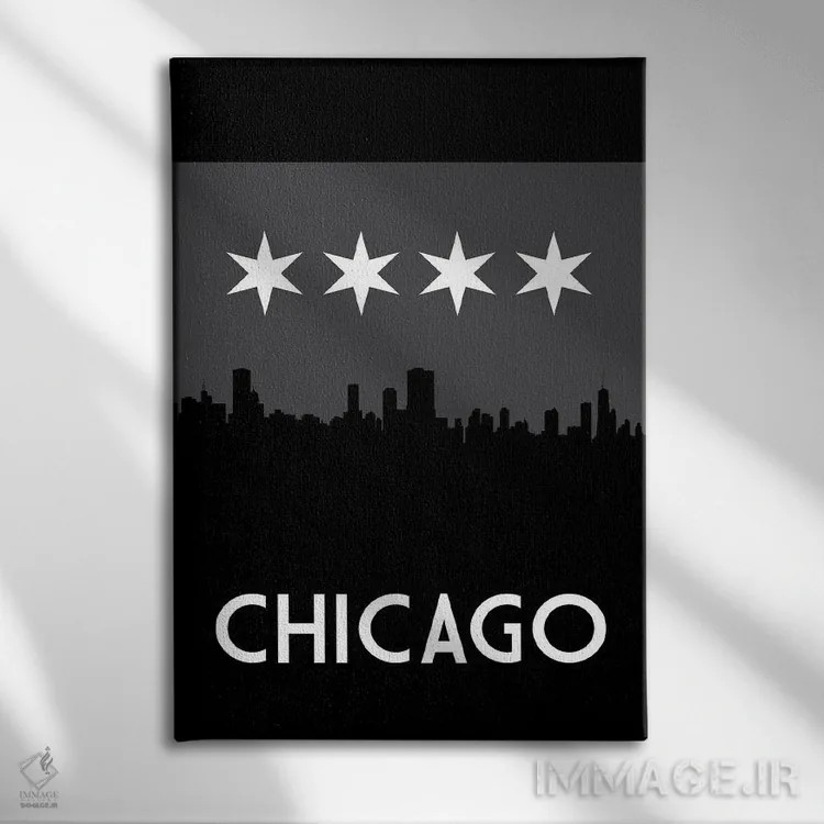 تابلو خط افق شیکاگو در شب اثر پرینتهای بنتون پارک (استودیو/گالری هنری) - نمای روبهرو روی دیوار