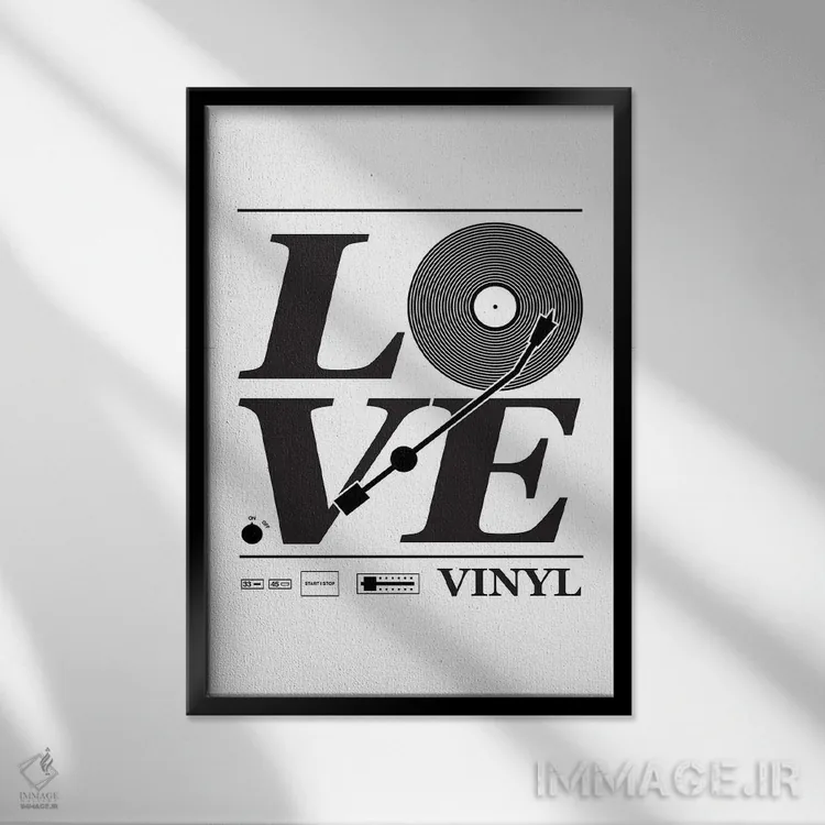 تابلو عاشق صفحه گرامافون اثر پرینتهای بنتون پارک (استودیو/گالری هنری) - نمای قابدار مشکی