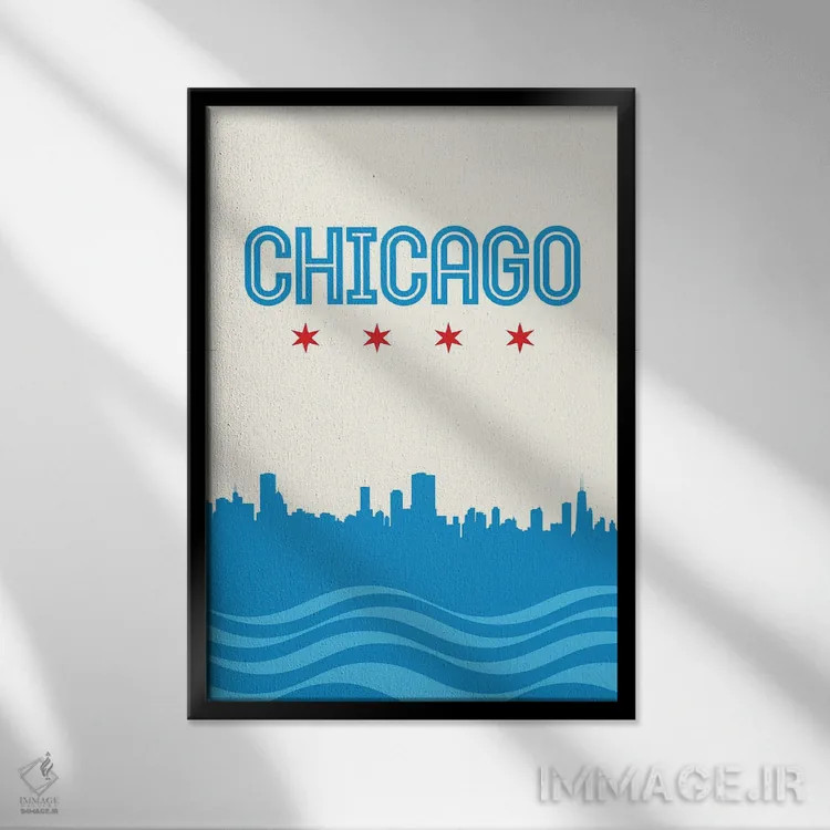 تابلو منظره خط افق با پرچم شیکاگو اثر پرینتهای بنتون پارک (استودیو/گالری هنری) - نمای قابدار مشکی