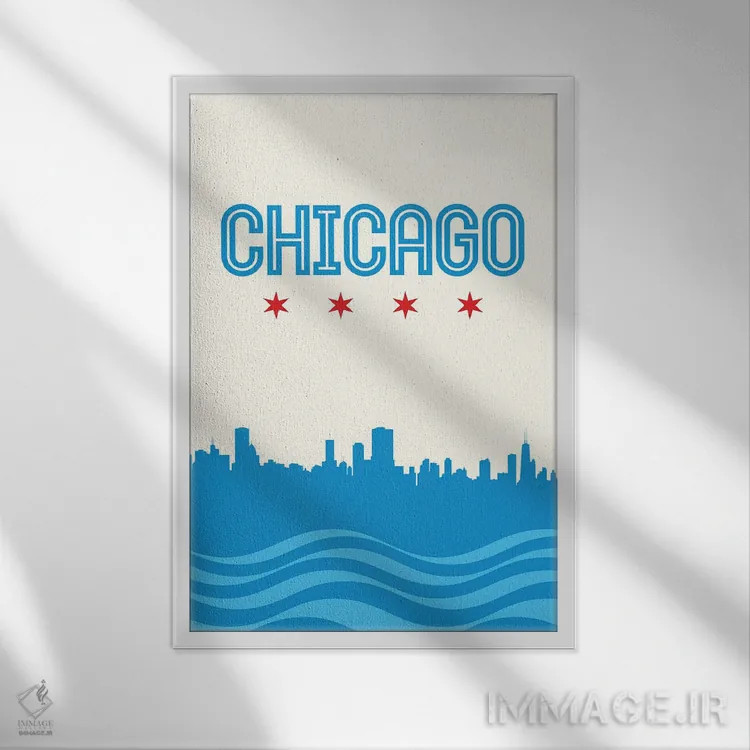 تابلو منظره خط افق با پرچم شیکاگو اثر پرینتهای بنتون پارک (استودیو/گالری هنری) - نمای قابدار سفید