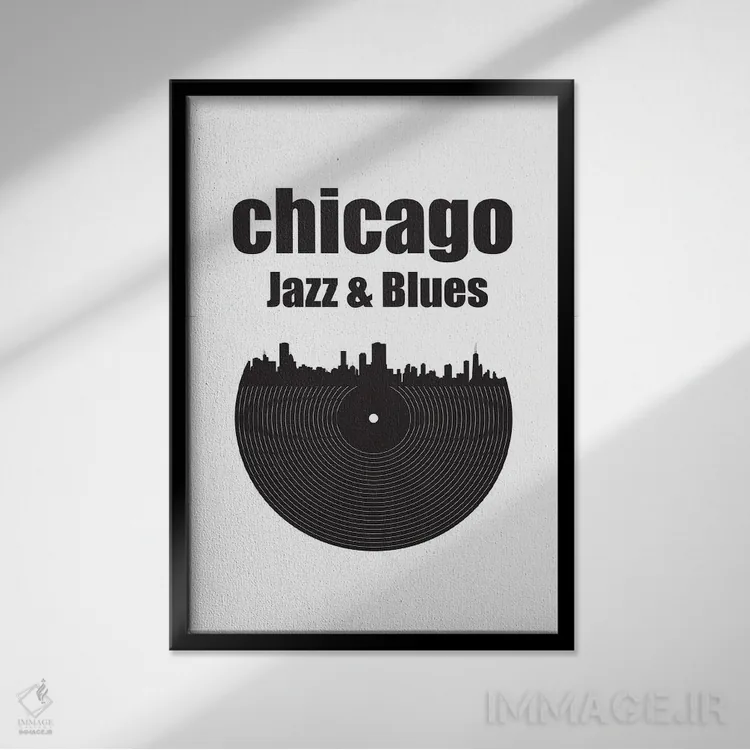 تابلو جاز و بلوز شیکاگو اثر پرینتهای بنتون پارک (استودیو/گالری هنری) - نمای قابدار مشکی