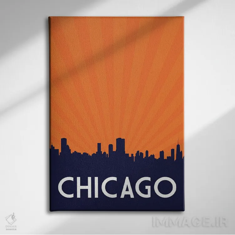 تابلو خط افق شیکاگو اثر پرینتهای بنتون پارک (استودیو/گالری هنری) - نمای روبهرو روی دیوار