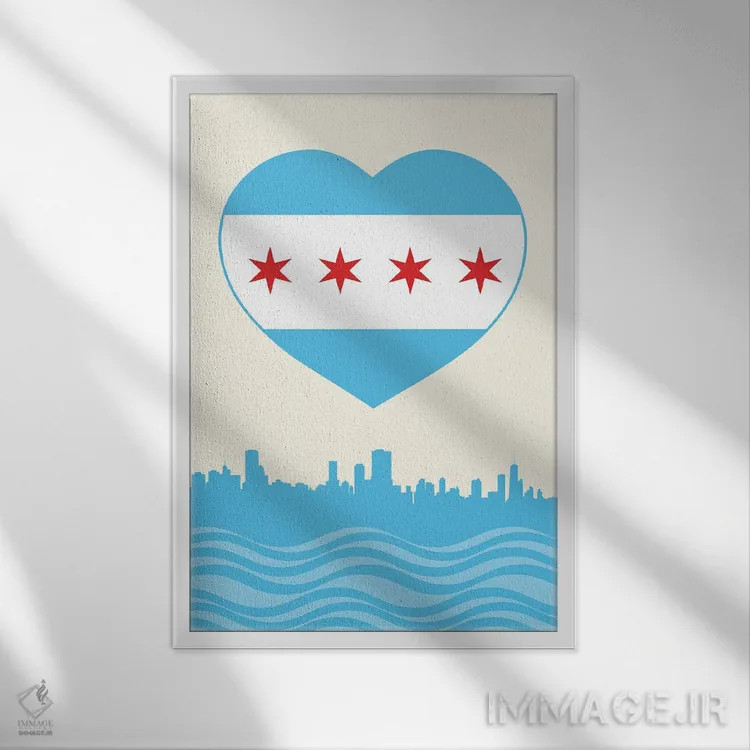 تابلو قلب با طرح پرچم شیکاگو اثر پرینتهای بنتون پارک (استودیو/گالری هنری) - نمای قابدار سفید