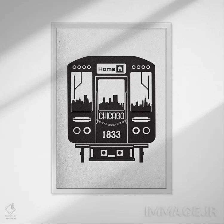 تابلو خط افق شیکاگو با قطار اثر پرینتهای بنتون پارک (استودیو/گالری هنری) - نمای قابدار سفید