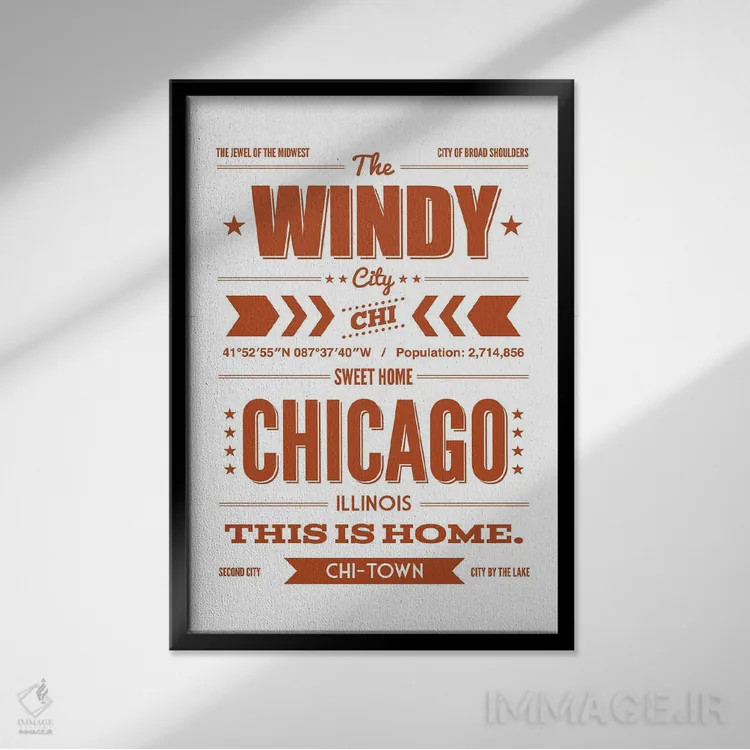 تابلو شیکاگو: اینجا خانه است اثر پرینتهای بنتون پارک (استودیو/گالری هنری) - نمای قابدار مشکی