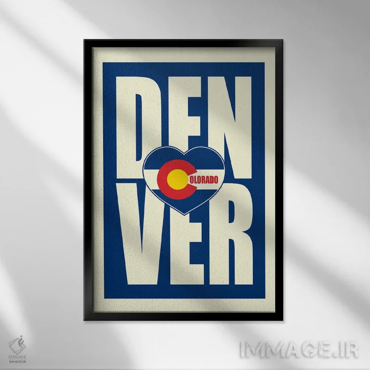 تابلو قلب تایپوگرافی دنور اثر پرینتهای بنتون پارک (استودیو/گالری هنری) - نمای قابدار مشکی