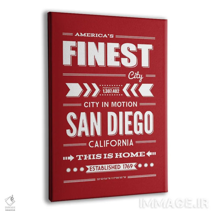 تابلو تایپوگرافی سن دیگو اثر پرینتهای بنتون پارک (استودیو/گالری هنری) - نمای پرسپکتیو محصول
