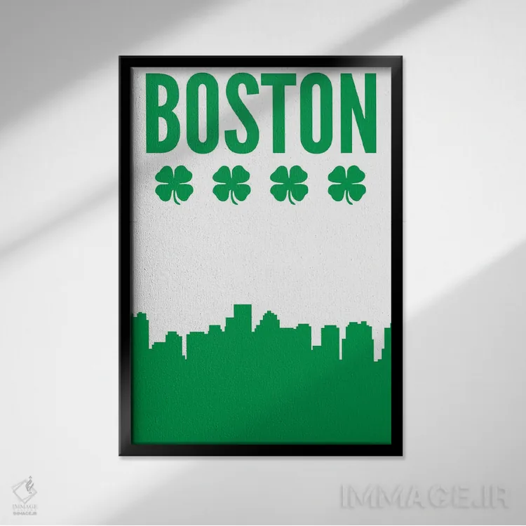 تابلو منظرهٔ شبدر بوستون (تصویر نماباور بوستون با شبدر) اثر پرینتهای بنتون پارک (استودیو/گالری هنری) - نمای قابدار مشکی