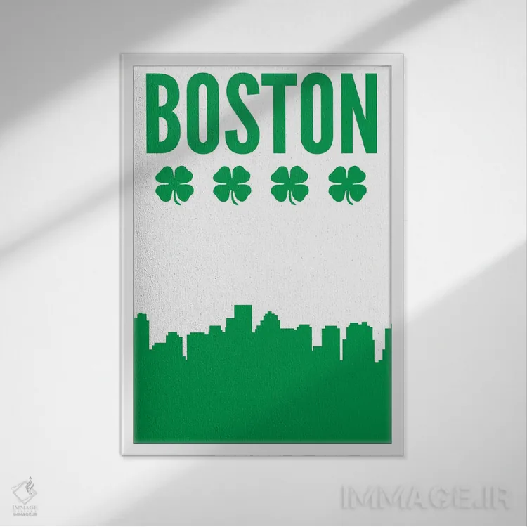 تابلو منظرهٔ شبدر بوستون (تصویر نماباور بوستون با شبدر) اثر پرینتهای بنتون پارک (استودیو/گالری هنری) - نمای قابدار سفید