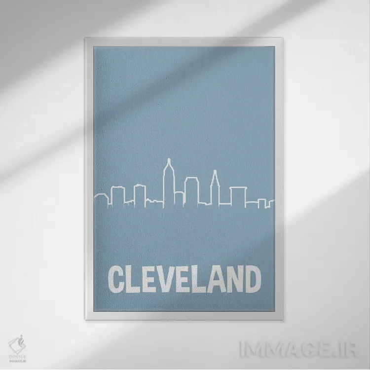 تابلو خط افق کلیولند (طرح خطی) اثر پرینتهای بنتون پارک (استودیو/گالری هنری) - نمای قابدار سفید