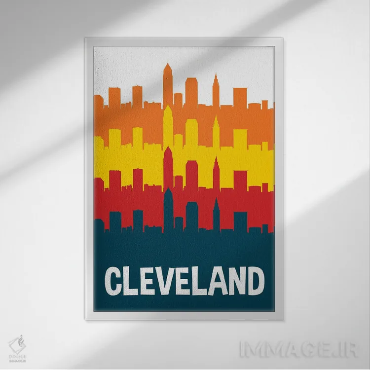 تابلو نمای افق شهر کلیولند اثر پرینتهای بنتون پارک (استودیو/گالری هنری) - نمای قابدار سفید
