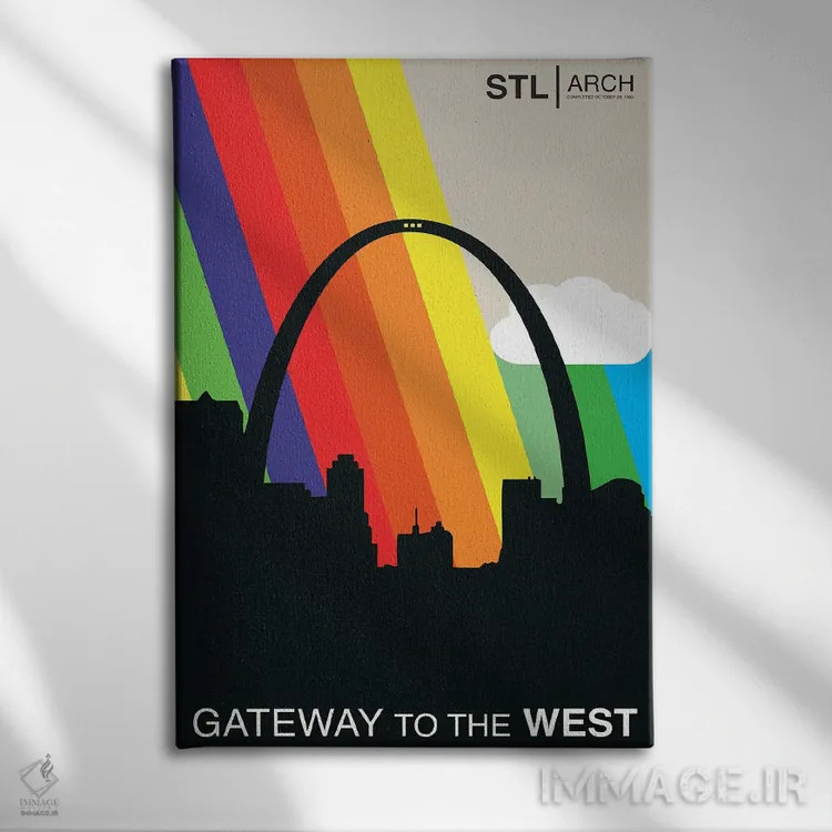 تابلو دروازهٔ غرب (لقب سنت لوئیس) اثر پرینتهای بنتون پارک (استودیو/گالری هنری) - نمای روبهرو روی دیوار