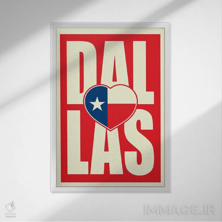تابلو قلب پرچم تایپوگرافی دالاس اثر پرینتهای بنتون پارک (استودیو/گالری هنری) - نمای قابدار سفید