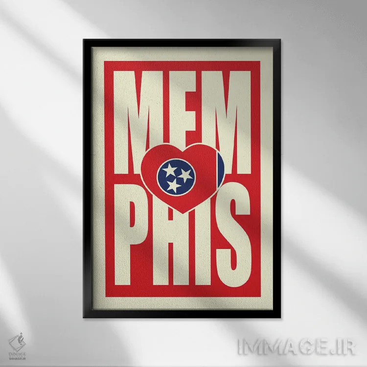تابلو قلب تایپوگرافی ممفیس اثر پرینتهای بنتون پارک (استودیو/گالری هنری) - نمای قابدار مشکی